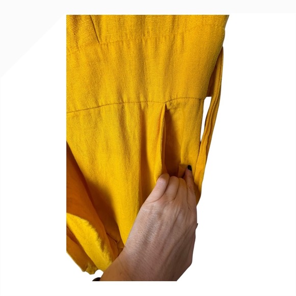 Tash+Sophie Jumpsuit Women 10 Yellow Linen Blend Sleeveless Wrap‎ Wide Leg Crop - Picture 7 of 11